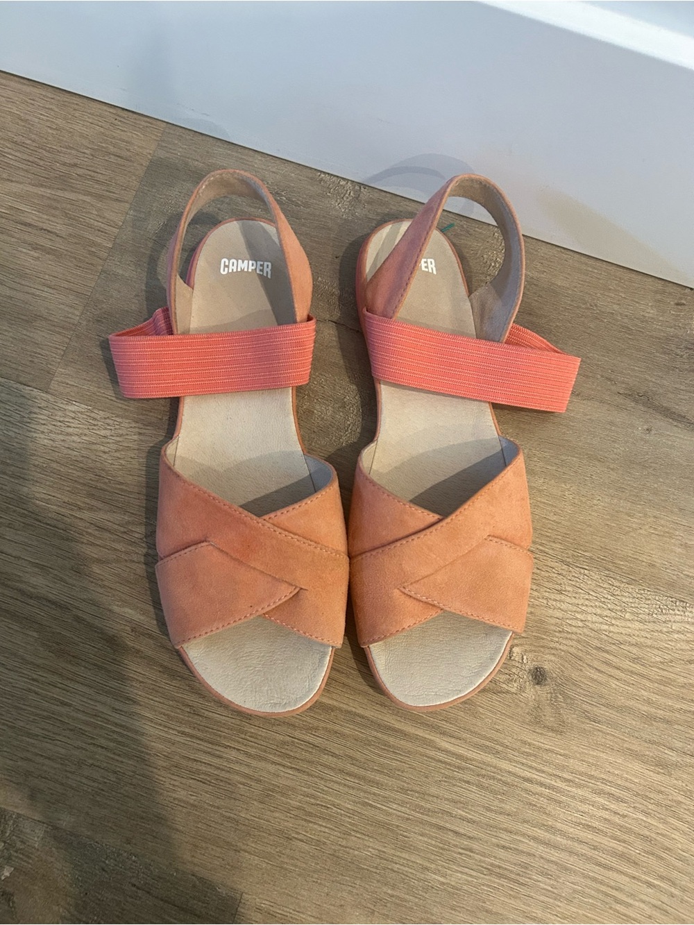 Camper Coral Suede Cross-Strap Sandals
